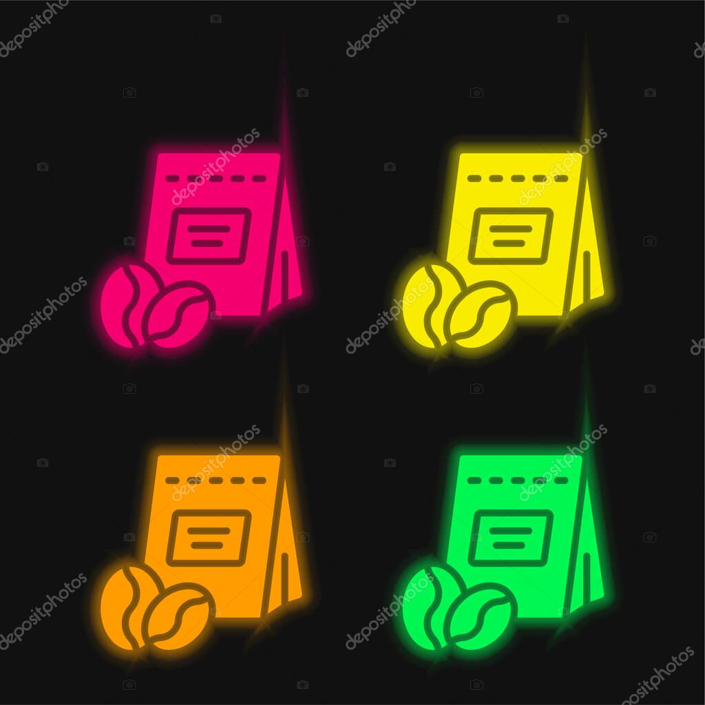 Beans four color glowing neon vector icon