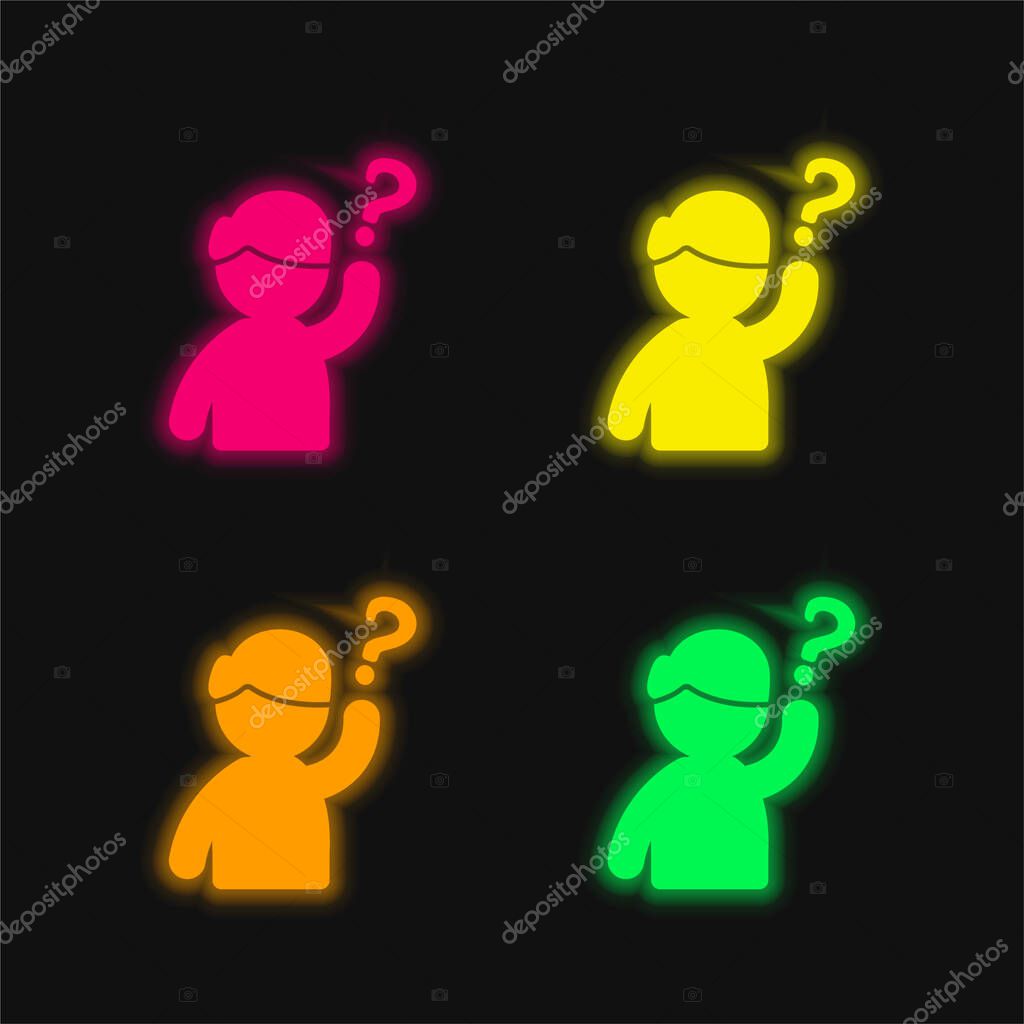Hand four color glowing neon vector icon