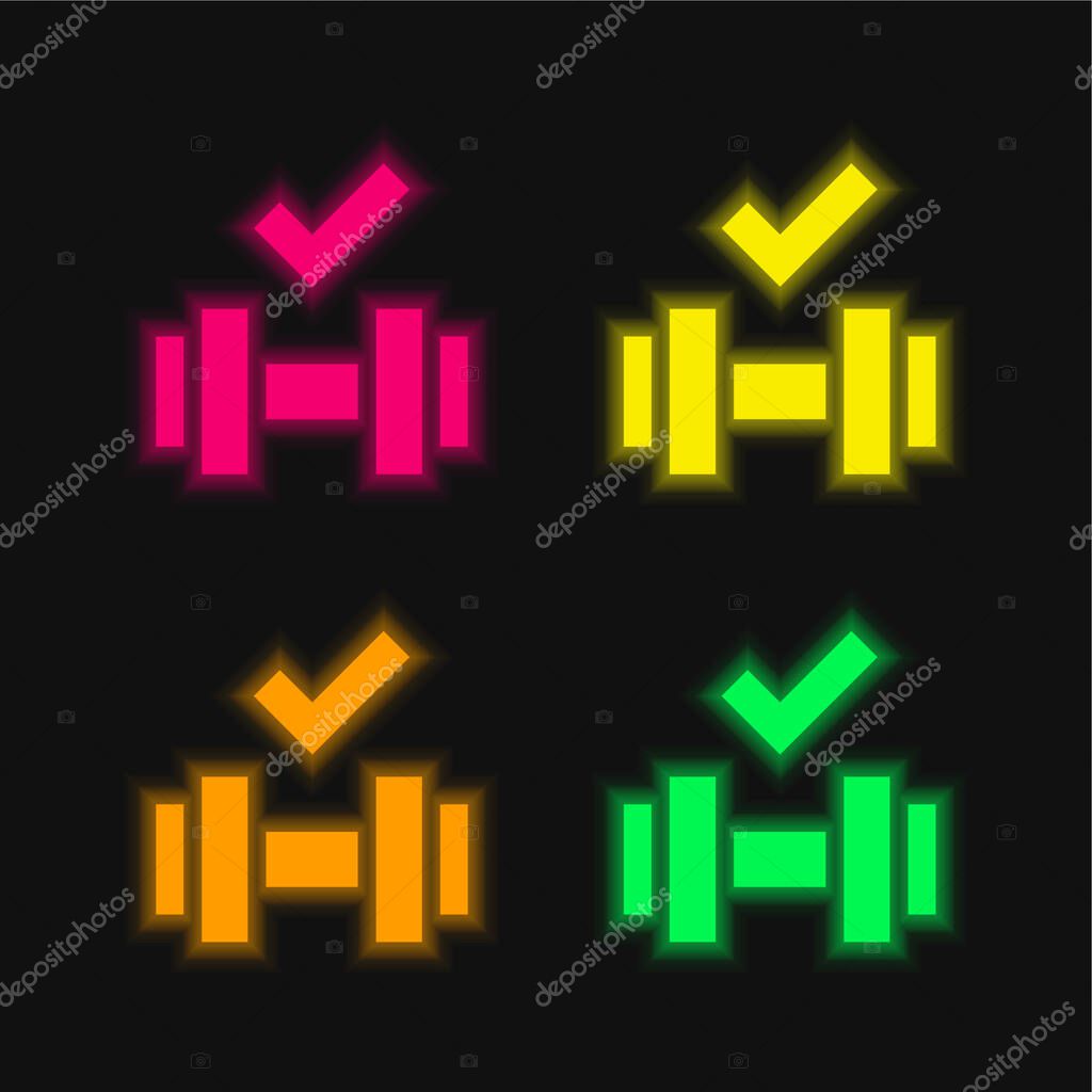 Barbell four color glowing neon vector icon