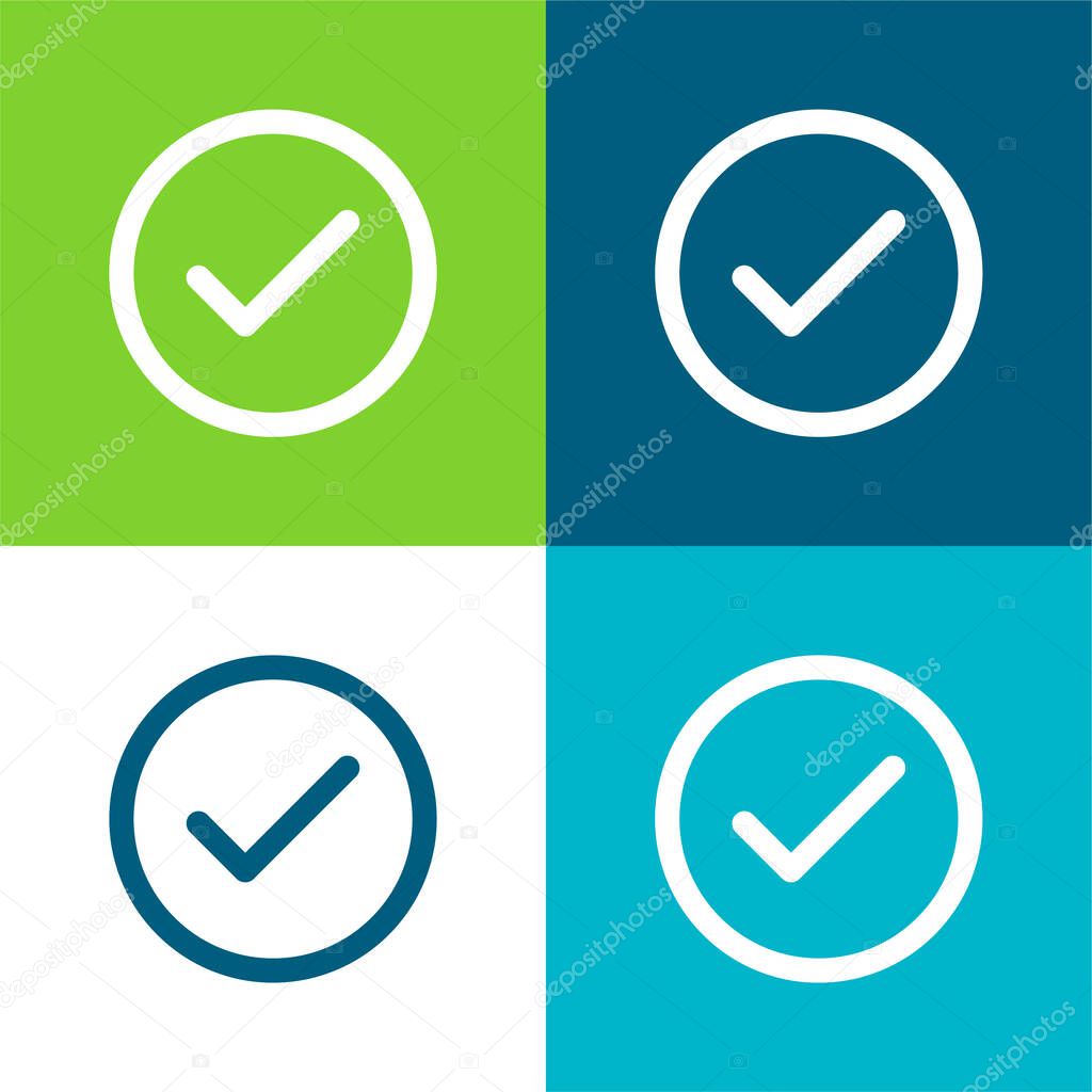 Accept Circular Button Outline Flat four color minimal icon set