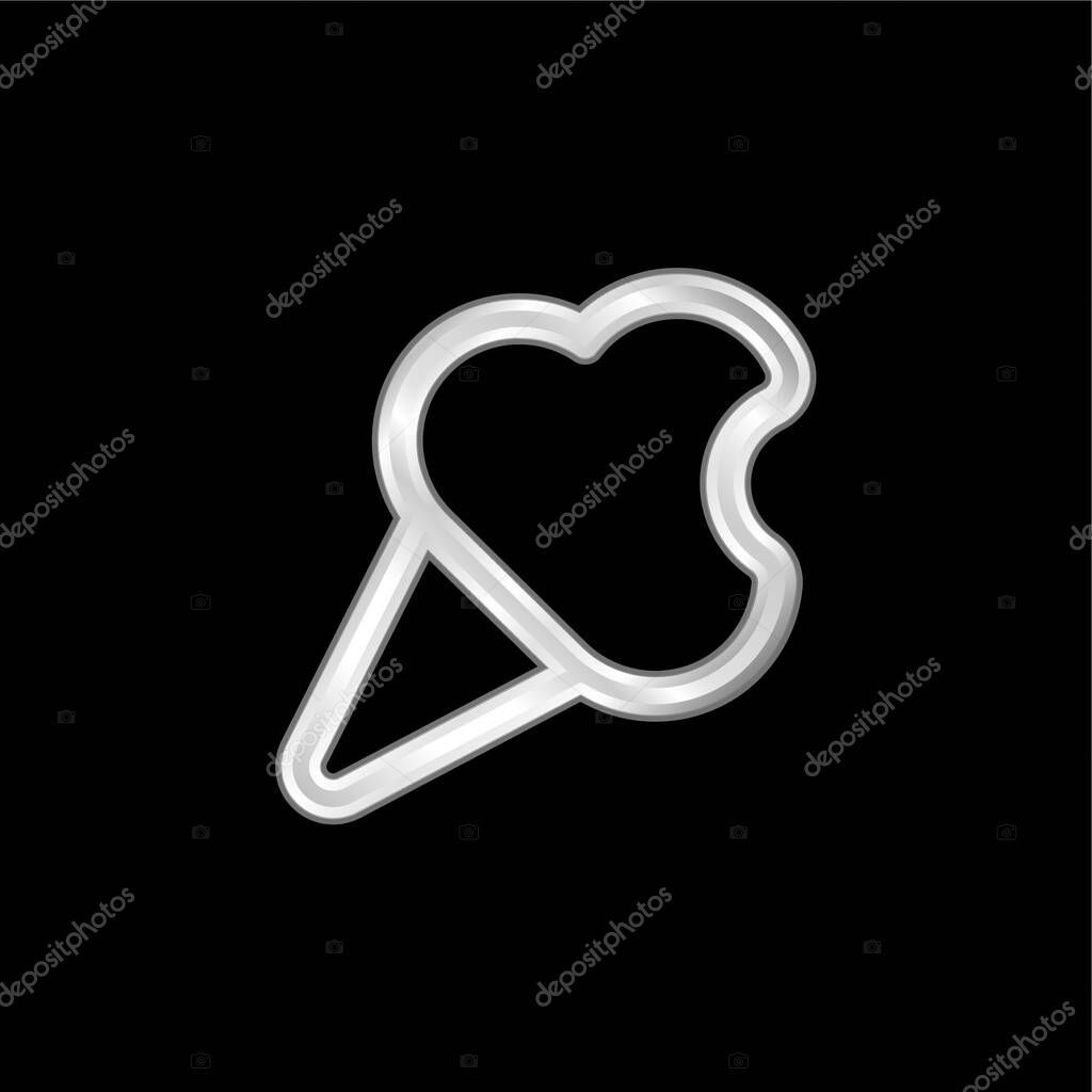 Bitten Ice Cream Cone Outline silver plated metallic icon