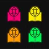 Kniha čtyři barvy zářící neonový vektor ikona