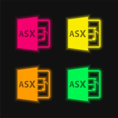 Asx File Format Symbol four color glowing neon vector icon clipart