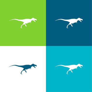 Albertosaurus Dinozor Tarafı Görünüm Şekli Düz 4 renk simgesi seti