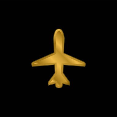 Airplane Pointing Up gold plated metalic icon or logo vector clipart