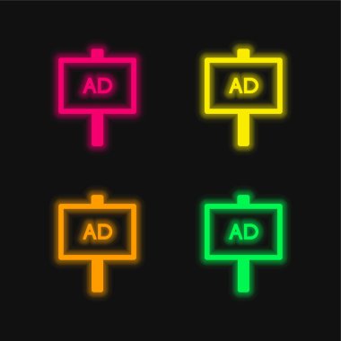 AD Poster dört renk parlayan neon vektör simgesi