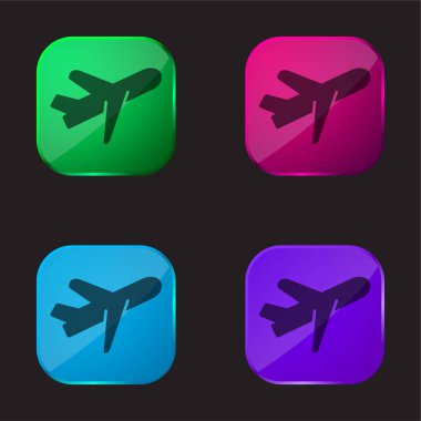 Uçak dört renkli cam düğme simgesi