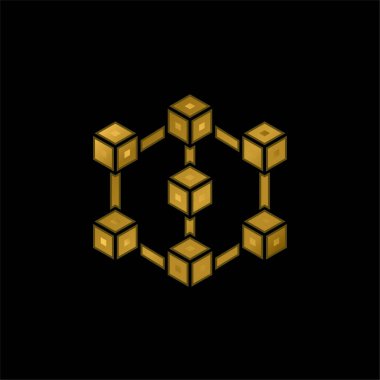 Blockchain altın kaplama metalik simge veya logo vektörü