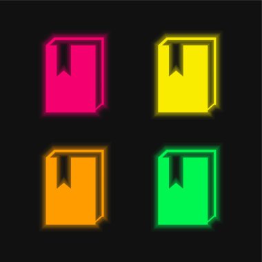 Kitap dört renk parlayan neon vektör simgesi
