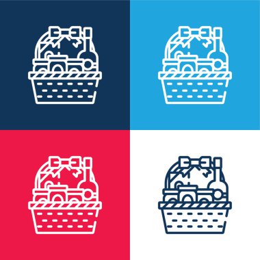 Sepet mavi ve kırmızı dört renk minimal simge kümesi