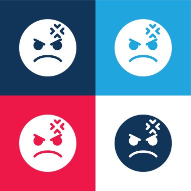 Angry blue and red four color minimal icon set clipart