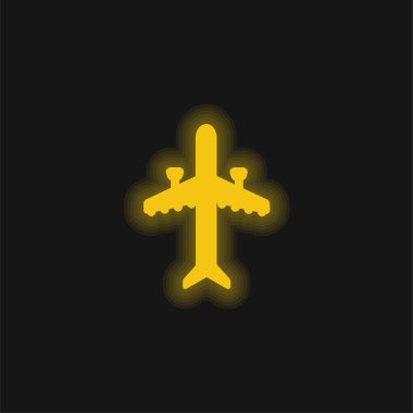 İki Motorlu Sarı Parlak Neon ikonlu Uçak