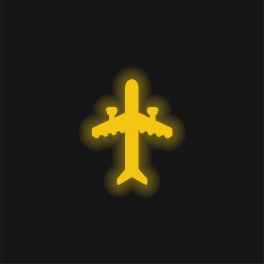 Aeroplane With Two Engines yellow glowing neon icon clipart