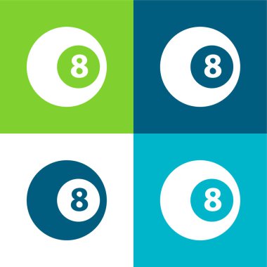 Black Eight Billiard Ball Flat four color minimal icon set clipart