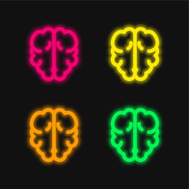 Beyin dört renk parlayan neon vektör simgesi