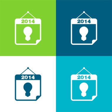 2014 Takvim Sembolü Bir Ampul Düz Düz 4 renk minimal simgesi seti