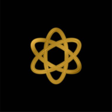 Atom Şekli. Bilim altın kaplamalı metalik simge veya logo vektörü