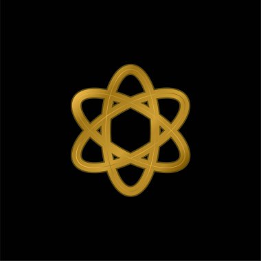 Atom Shape. Science gold plated metalic icon or logo vector clipart