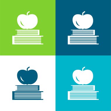 Kitaplar ve Elma Üst Düz Düz Dört Renk Simgesi