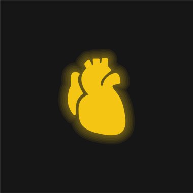Anatomik Kalp sarı parlak neon simgesi