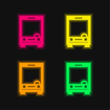Büyük Otobüs Önü dört renk parlayan neon vektör simgesi