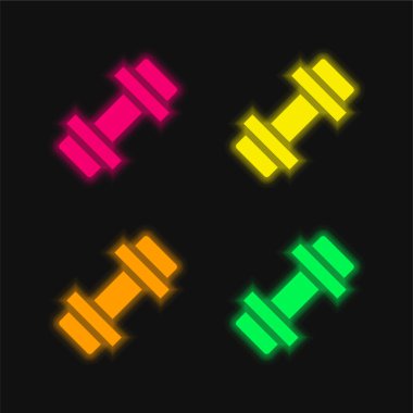 Barbell four color glowing neon vector icon clipart