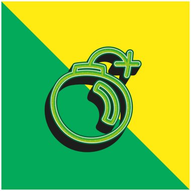 Bomba El Çizilmiş Arayüz Sembol Dış Hattı Yeşil ve Sarı 3D vektör simgesi logosu