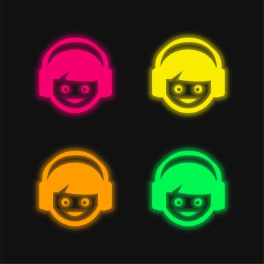 Kulaklıklı Çocuk 4 renkli parlak neon vektör simgesi