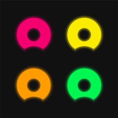 Isırılmış Donut dört renkli parlayan neon vektör simgesi