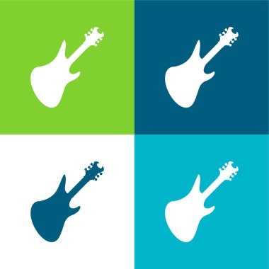 Bas Gitar Siyah Siluet Düz 4 renk simgesi seti