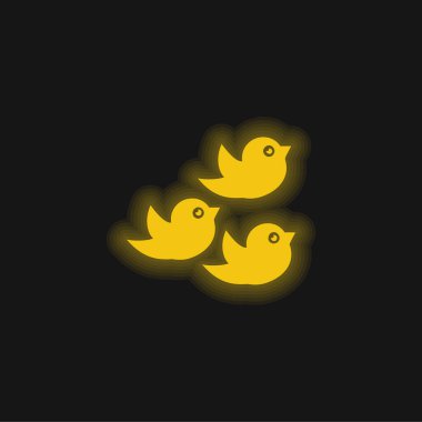Birds Group yellow glowing neon icon clipart