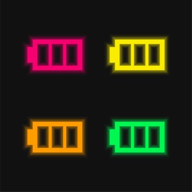 Battery With Three Empty Areas four color glowing neon vector icon clipart