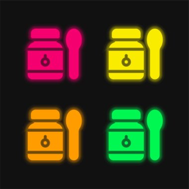 Bebek maması dört renkli parlayan neon vektör simgesi