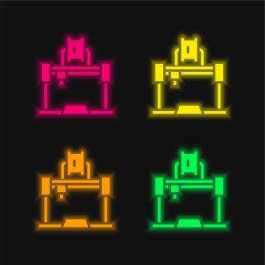 3d Yazıcı dört renk parlayan neon vektör simgesi