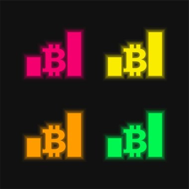 Bitcoin Çubukları Yükselen Paranın Grafiği Dört renk parlayan neon vektör simgesi