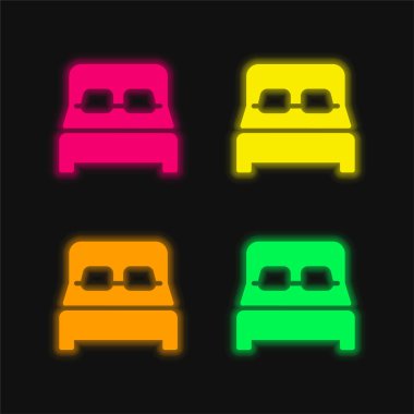 Yatak dört renk parlayan neon vektör simgesi