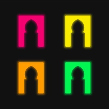 Parlayan dört renk neon vektör simgesi