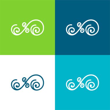Asymmetrical Floral Design Of Spirals Flat four color minimal icon set clipart