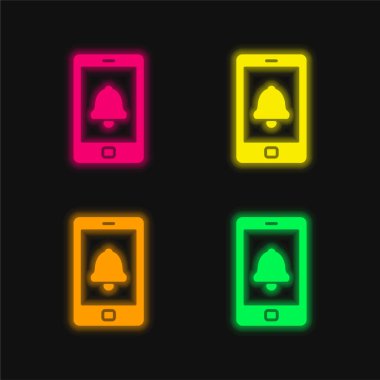 Alarm Telefonu dört renk parlayan neon vektör simgesi