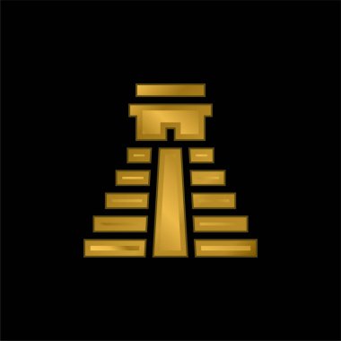 Aztek Piramit altın kaplama metalik simge veya logo vektörü