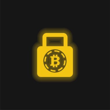 Bitcoin Güvenlik Kilit Sembolü Sarı parlak neon simgesi
