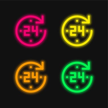 24 Saat Parlayan neon vektör simgesi