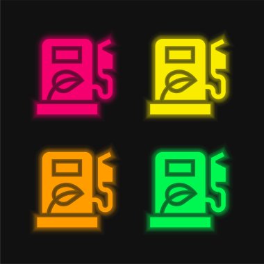 Biyoyakıt dört renkli parlayan neon vektör simgesi