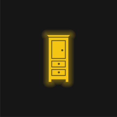 Bedroom Drawers Furniture yellow glowing neon icon clipart