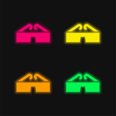 3D Gözlükler dört renk parlayan neon vektör simgesi