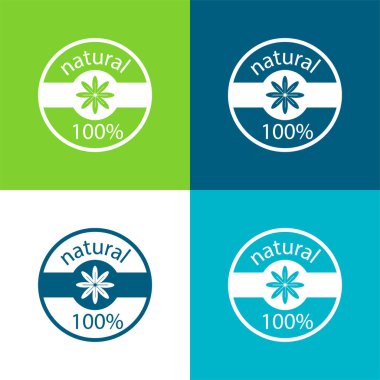 % 100 Doğal Rozet Düz 4 renk simgesi seti