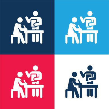 Beyin fırtınası mavi ve kırmızı dört renk minimal simgesi