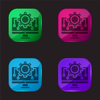 Algorithm four color glass button icon clipart