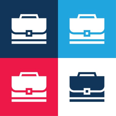 Evrak çantası mavi ve kırmızı dört renk minimal simge kümesi