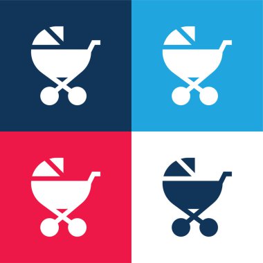 Baby Stroller blue and red four color minimal icon set clipart